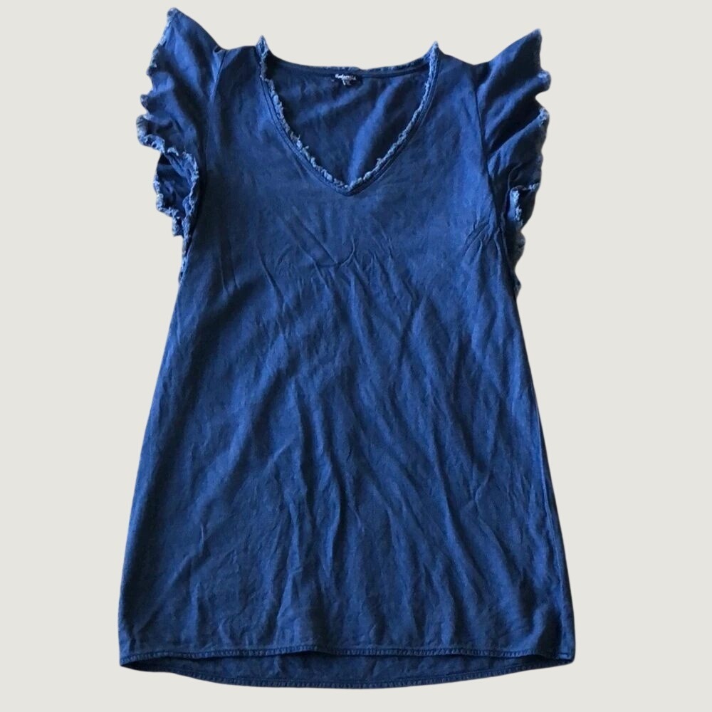 Splendid Navy Blue Frayed V-Neck Flutter Sleeve Top Medium Relaxed Boho Tee